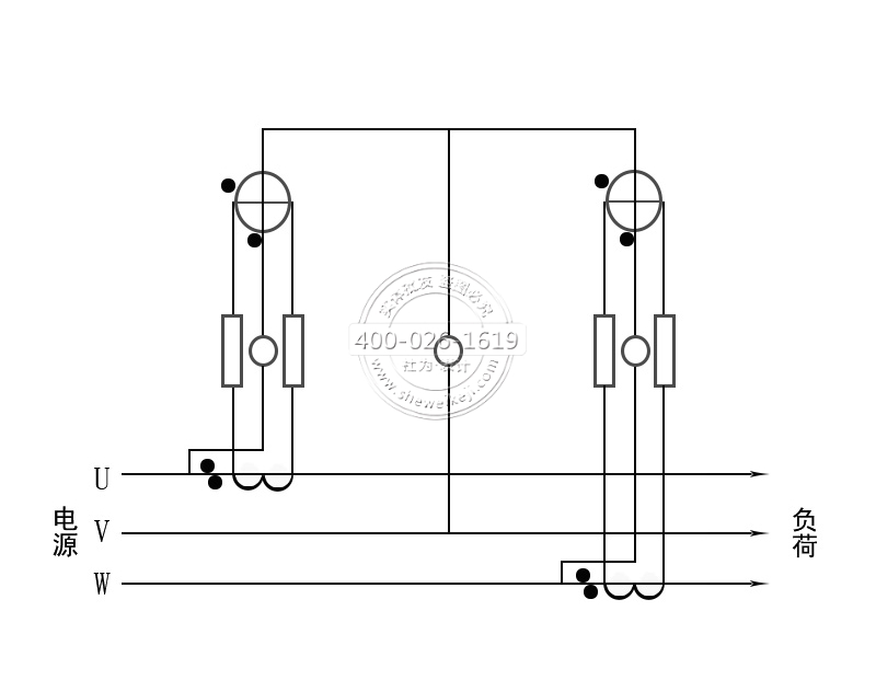 三相三線電能表經(jīng)電流互感器接線（電流、電壓線分開）